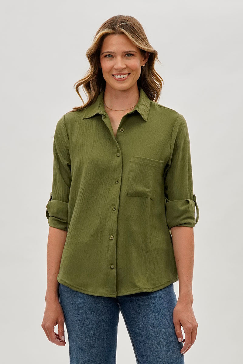 Stylexchange Vintage Classic Button Down Shirt - Olive - Womens Shirts & Blouses - Fairweather