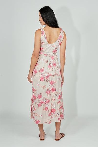 Limite Floral Tiered Shoulder Tie Maxi Dress - Pink - Womens Maxi Dresses - Fairweather