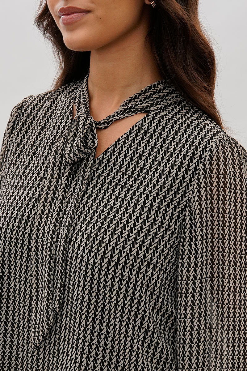 Beechers Brook Tie-Neck Long Sleeve Blouse - Black - Womens Shirts & Blouses - Fairweather