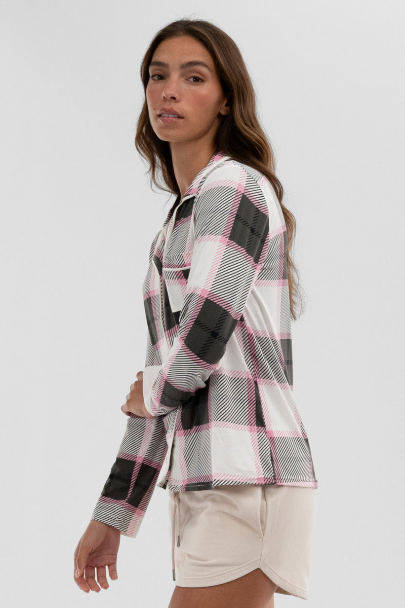 Canada Weather Gear Plaid Button Down Pajama Top - White - Womens Pajamas - Fairweather
