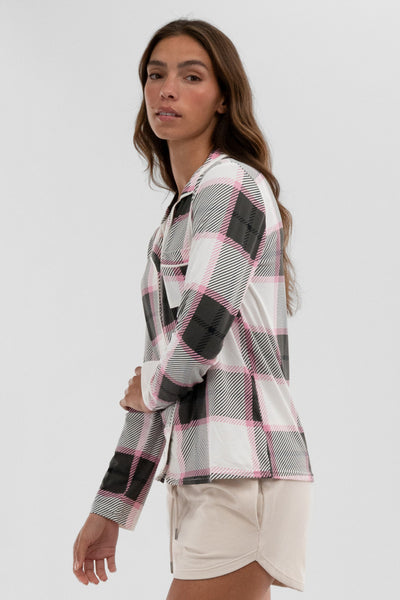 Canada Weather Gear Plaid Button Down Pajama Top - White - Womens Pajamas - Fairweather