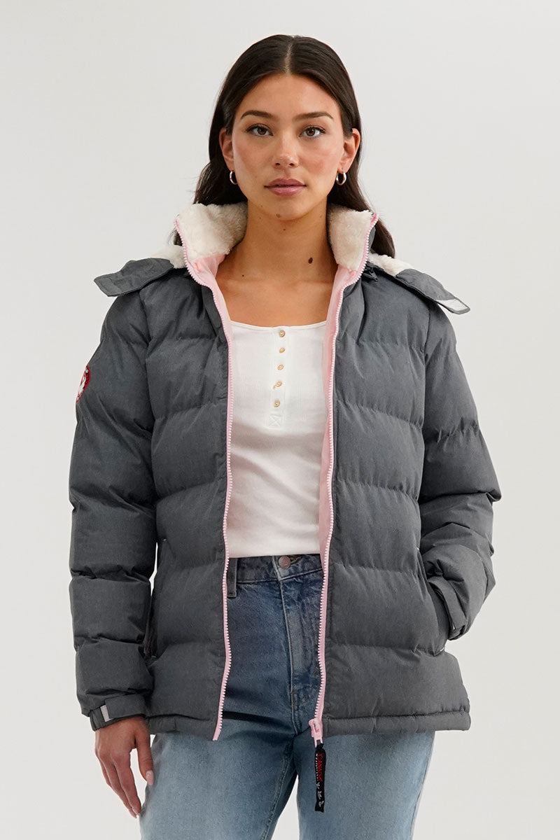 Canada Weather Gear Sherpa Lined Collar Bomber Jacket - Grey - Womens Bomber Jackets - Fairweather