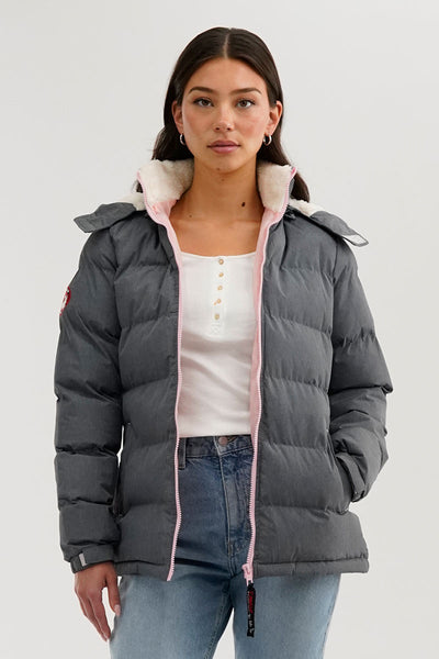 Canada Weather Gear Sherpa Lined Collar Bomber Jacket - Grey - Womens Bomber Jackets - Fairweather