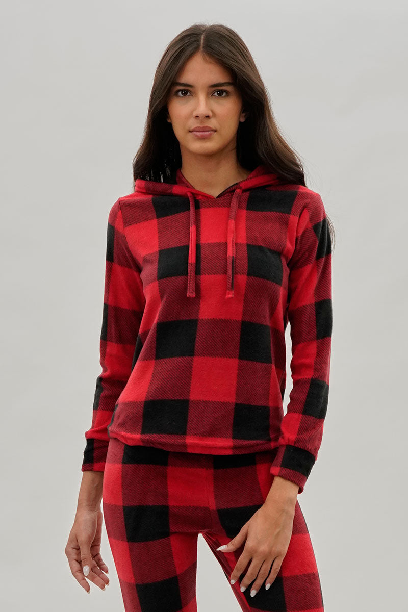 Canada Weather Gear Plaid Hooded Pajama Top - Red - Womens Pajamas - Fairweather
