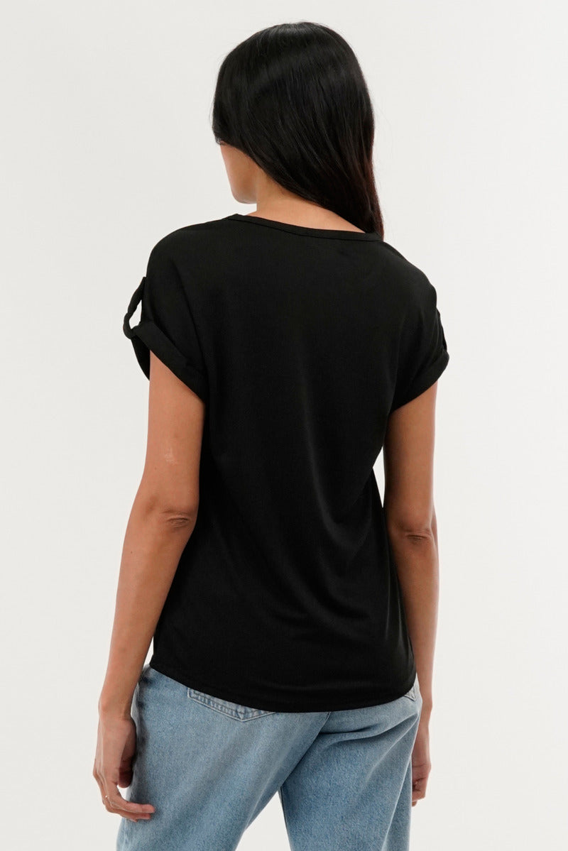 Costa Blanca Basic Cap Sleeve Tee - Black - Womens Tees & Tank Tops - Fairweather
