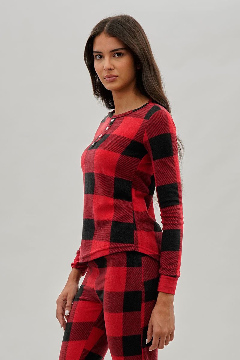Canada Weather Gear Plaid Henley Pajama Top - Red - Womens Pajamas - Fairweather