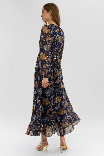 Costa Blanca Floral Long Sleeve Chiffon Maxi Dress - Navy - Womens Maxi Dresses - Fairweather
