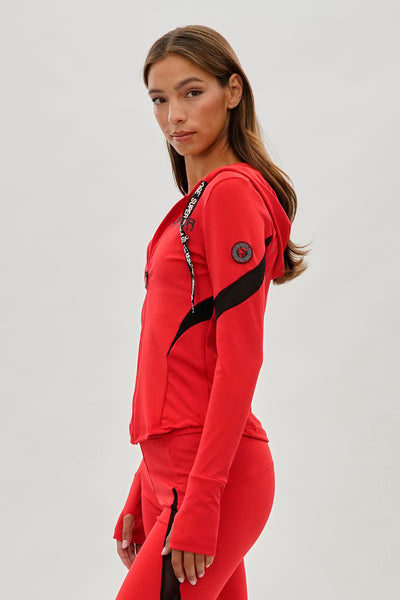 Super Triple Goose Zip Up Active Hoodie - Red - Womens Hoodies & Sweatshirts - Fairweather