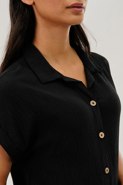 Stylexchange Vintage Button Up Short Sleeve Day Dress - Black - Womens Day Dresses - Fairweather