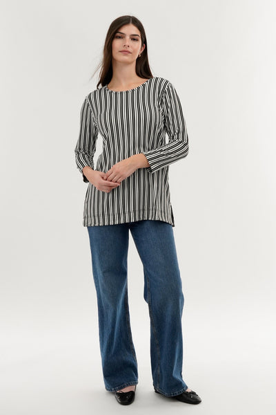 International INC Company Striped 3/4 Sleeve Blouse - Black - Womens Shirts & Blouses - Fairweather