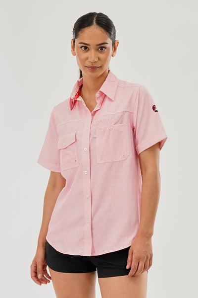 Canada Weather Gear Short Sleeve Button Up Utility Shirt - Pink - Womens Shirts & Blouses - Fairweather