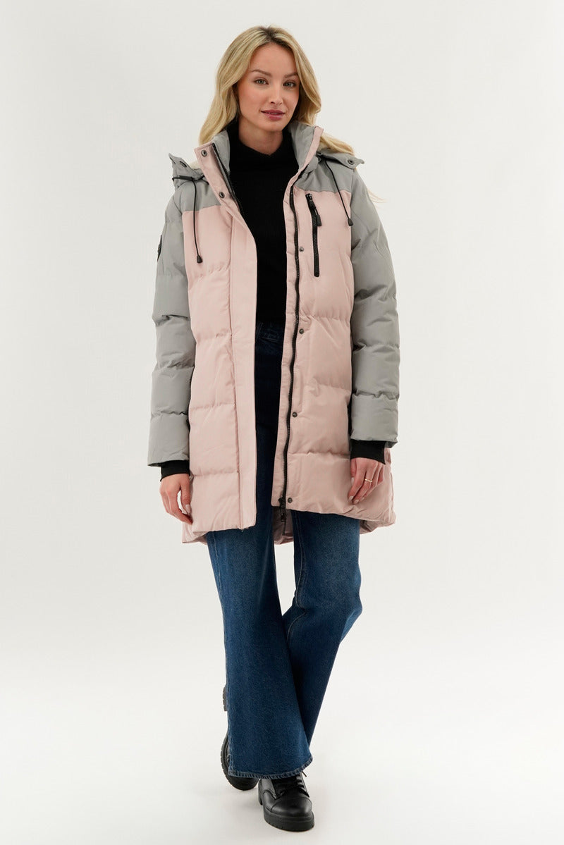 Camada Weather Gear Colour Block Puffer Parka Jacket - Pink - Womens Parka Jackets - Fairweather