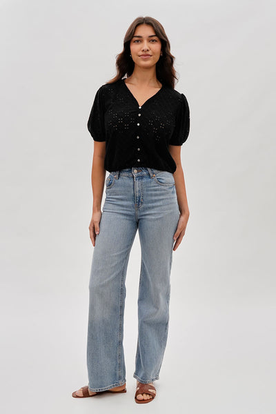 Beechers Brook Button Down Eyelet Blouse - Black - Womens Shirts & Blouses - Fairweather