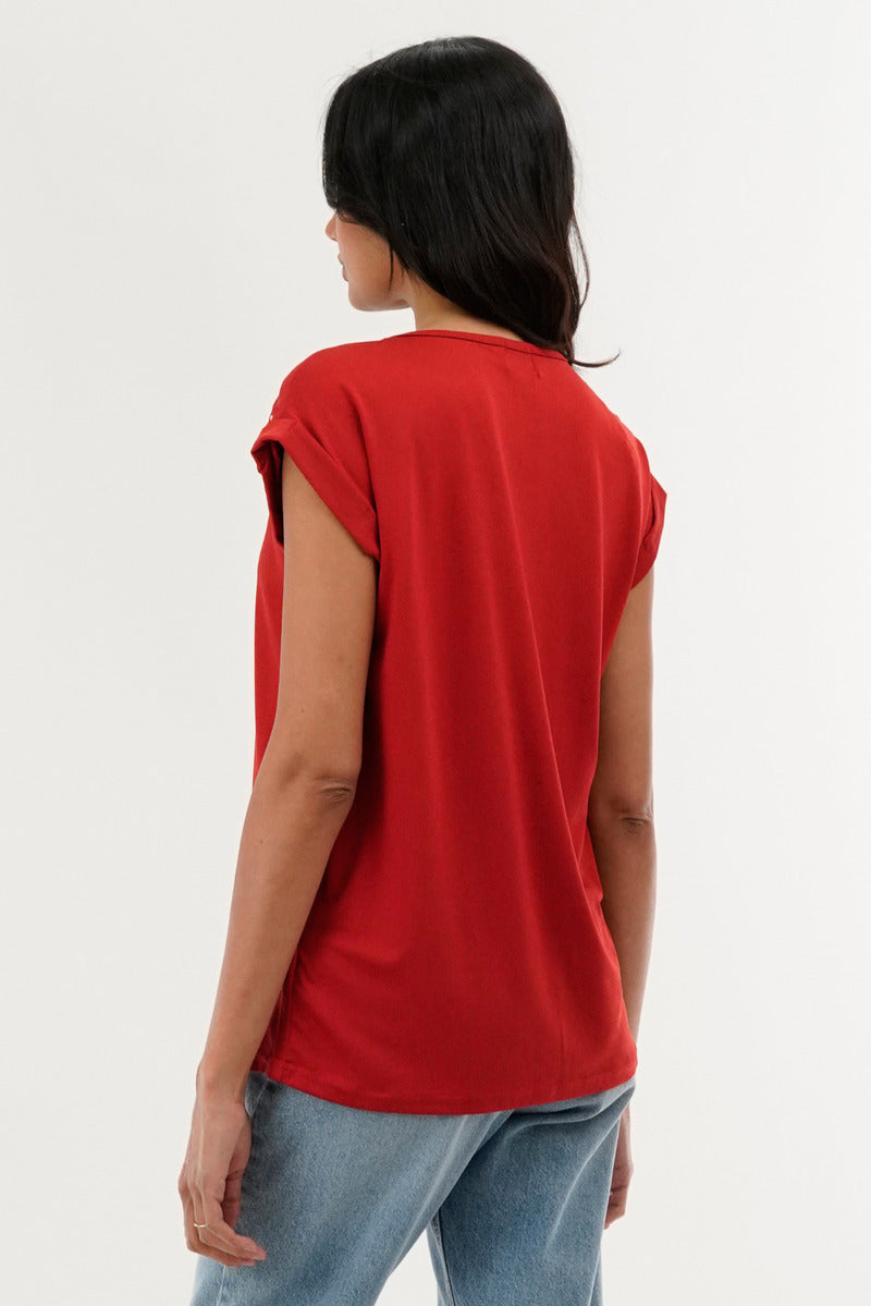 International INC Company Shoulder Lace Up Tee - Coral - Womens Tees & Tank Tops - Fairweather