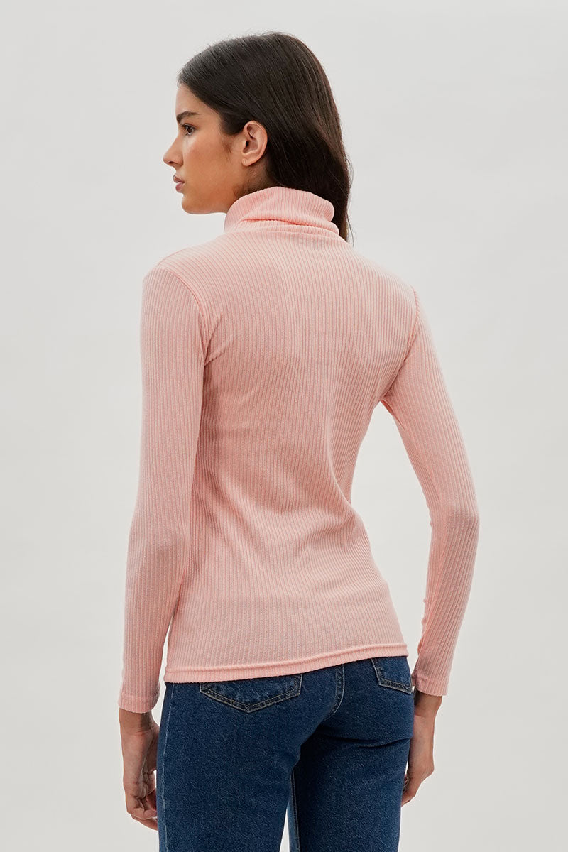 Magazine Ribbed Turtleneck Pullover Sweater - Pink - Womens Pullover Sweaters - Fairweather