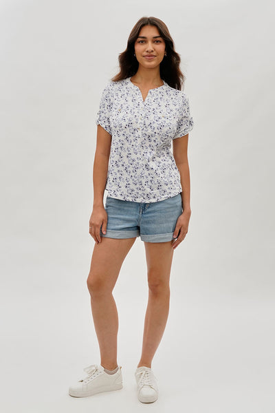International INC Company Floral Short Sleeve Blouse - White - Womens Shirts & Blouses - Fairweather