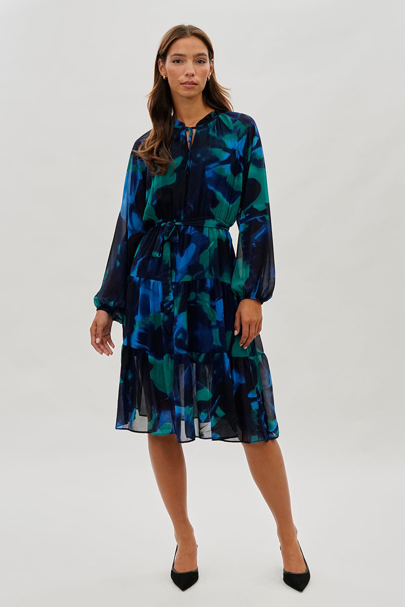 Costa Blanca Long Sleeve Belted Midi Dress - Navy - Womens Midi Dresses - Fairweather