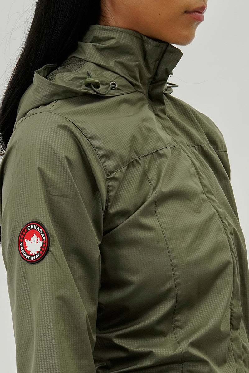 Canada Weather Gear Long Hooded Lightweight Jacket - Olive - Womens Moto Jackets - Fairweather