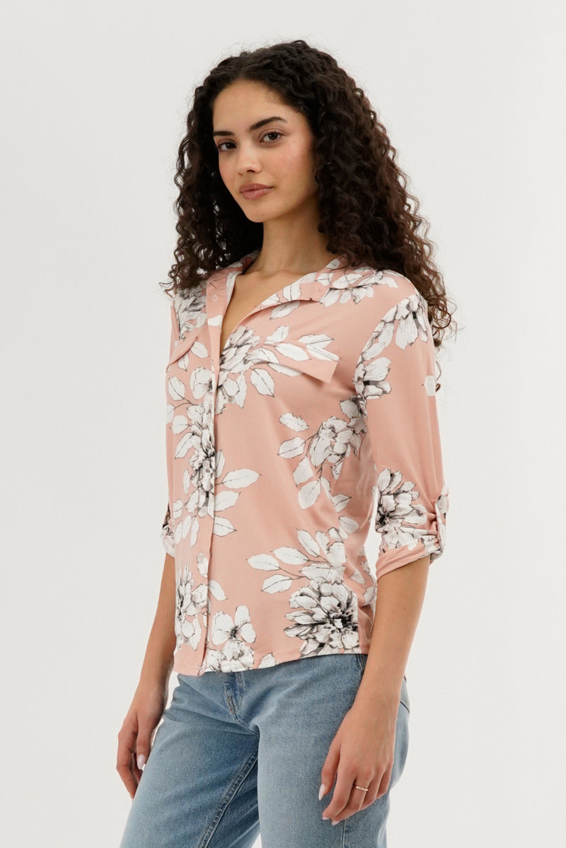 Majora Floral Button Up Blouse - Peach - Womens Shirts & Blouses - Fairweather