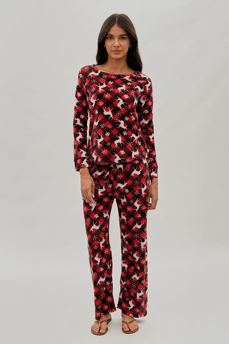 Canada Weather Gear Festive Print Crewneck Pajama Top - Red - Womens Pajamas - Fairweather