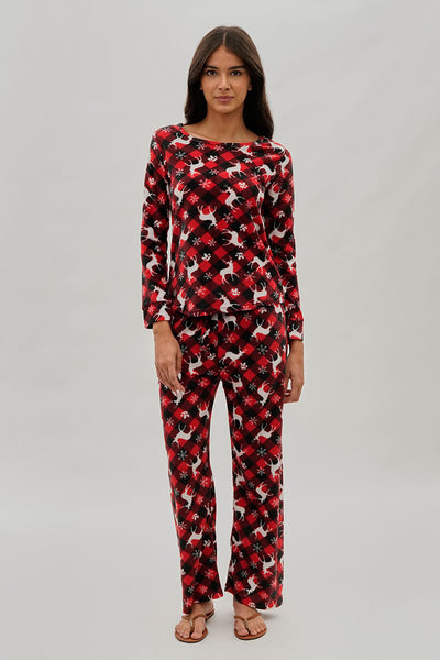 Canada Weather Gear Festive Print Crewneck Pajama Top - Red - Womens Pajamas - Fairweather