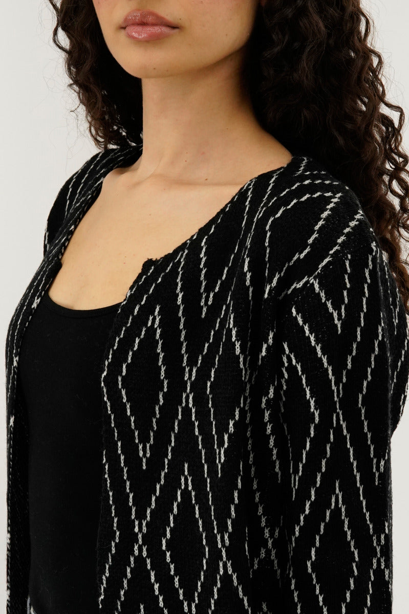 Beechers Brook Long Printed Open Cardigan - Black - Womens Cardigans - Fairweather