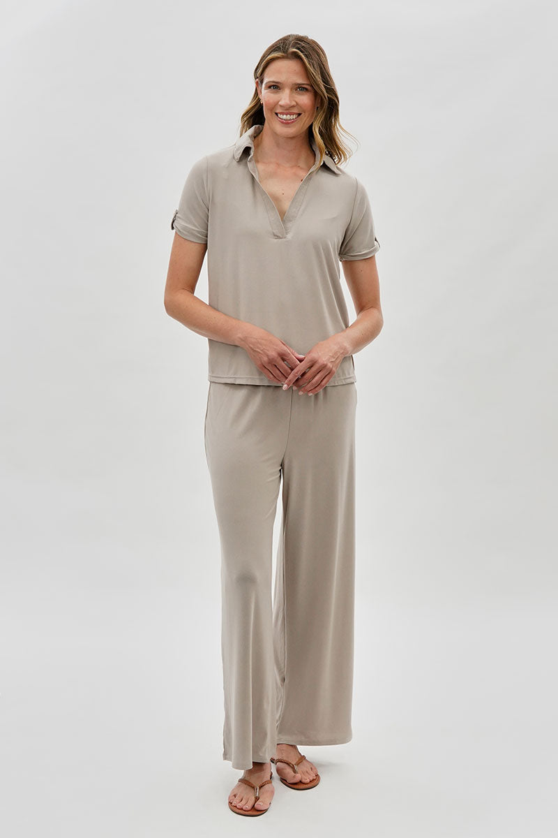 Costa Blanca Wide Leg Fold Over Pants - Cream - Womens Pants - Fairweather