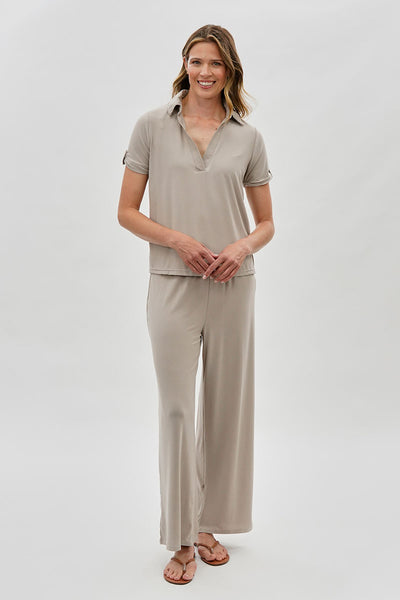 Costa Blanca Wide Leg Fold Over Pants - Cream - Womens Pants - Fairweather