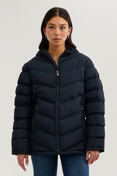 Canada Weather Gear Chevron Quilted Bomber Jacket - Navy - Womens Bomber Jackets - Fairweather