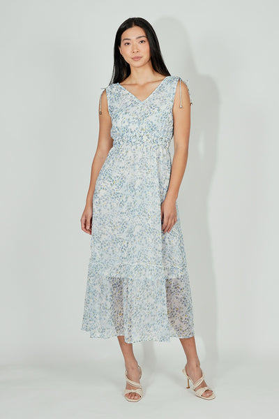 Limite Floral Smocked Shoulder Tie Maxi Dress - Blue - Womens Maxi Dresses - Fairweather