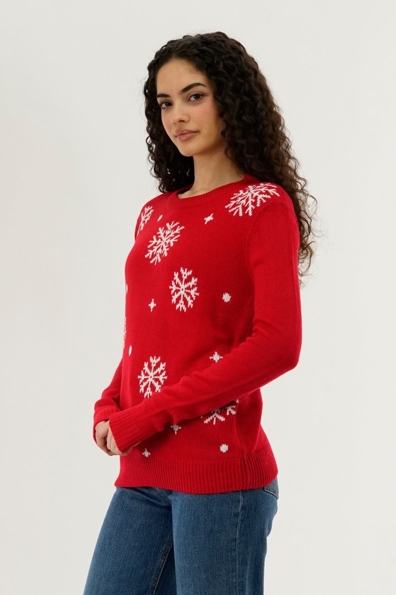 Festive Snowflake Christmas Sweater - Red - Womens Christmas Sweaters - Fairweather