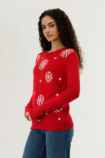 Festive Snowflake Christmas Sweater - Red - Womens Christmas Sweaters - Fairweather