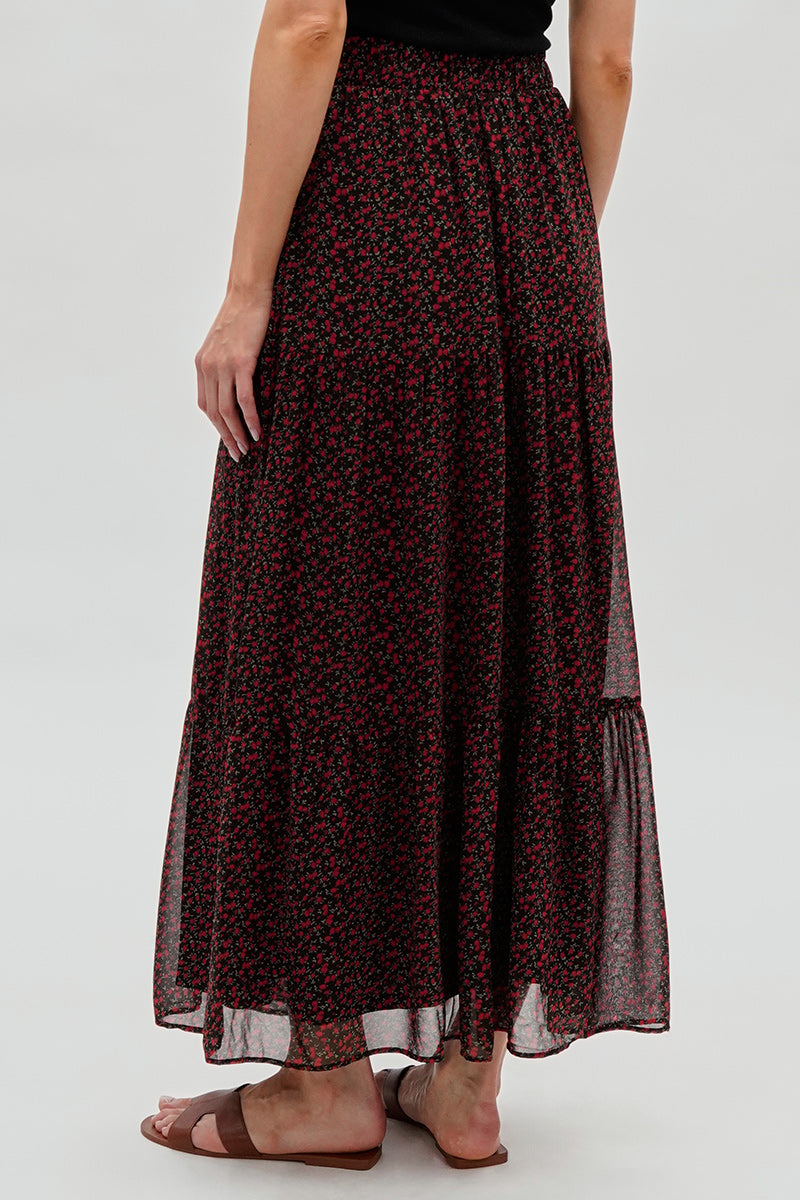 Costa Blanca Tiered Chiffon Maxi Skirt - Black - Womens Skirts - Fairweather
