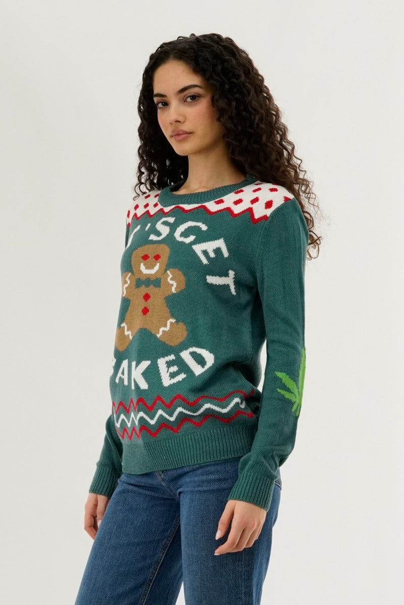 Festive Let's Get Baked Christmas Sweater - Green - Womens Christmas Sweaters - Fairweather