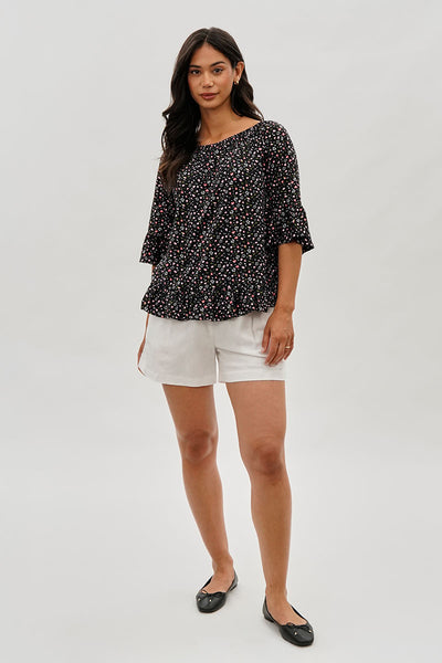 International INC Company Floral Ruffle Hem Blouse - Black - Womens Shirts & Blouses - Fairweather
