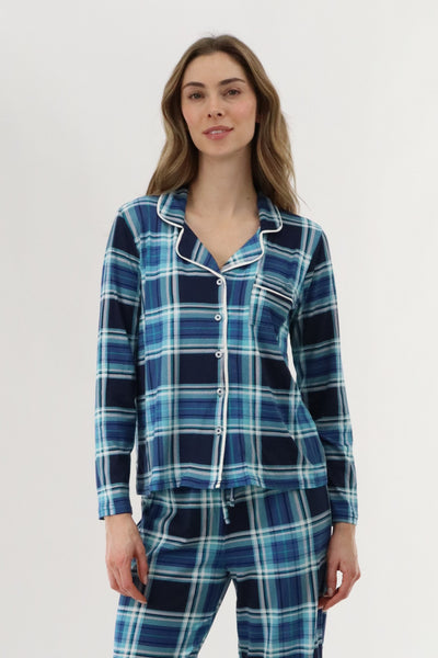 Canada Weather Gear Long Sleeve Button Up Pajama Top - Blue - Womens Pajamas - Fairweather
