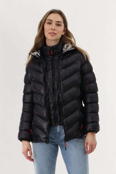 Canada Weather Gear Quilted Puffer Double Zip Bomber Jacket - Black - Womens Bomber Jackets - Fairweather