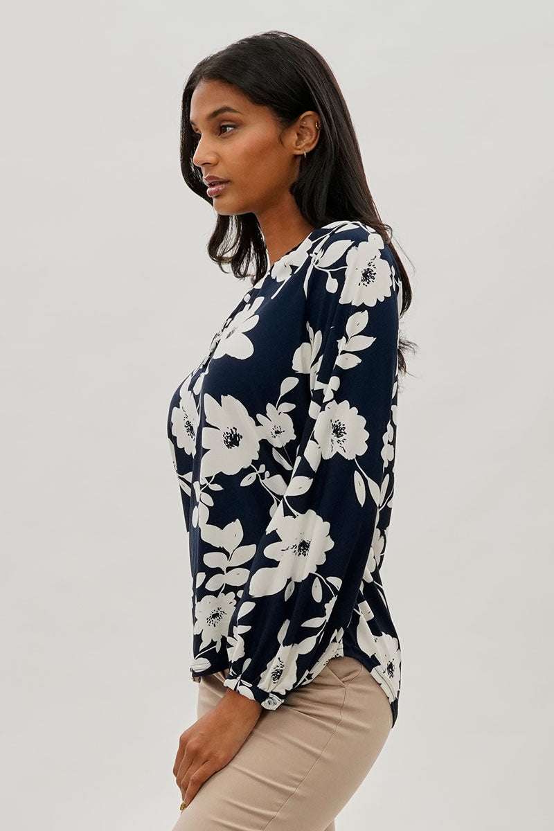 Beechers Brook Floral Henley Blouse - Navy - Womens Shirts & Blouses - Fairweather