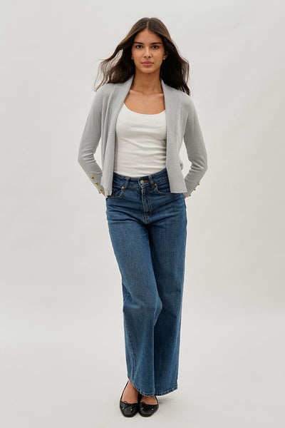 Beechers Brook 3/4 Sleeve Open Shrug Cardigan - Grey - Womens Cardigans - Fairweather