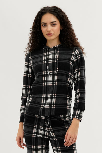 Canada Weather Gear Plaid Hooded Pajama Top - Black - Womens Pajamas - Fairweather