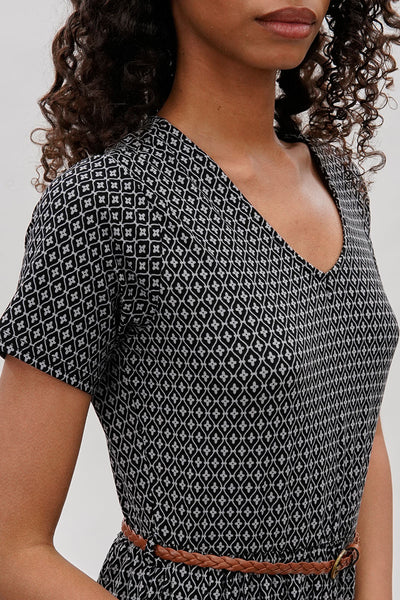 International INC Company Belted Short Sleeve Midi Dress - Black - Womens Midi Dresses - Fairweather
