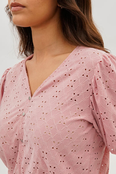 Beechers Brook Button Down Eyelet Blouse - Pink - Womens Shirts & Blouses - Fairweather