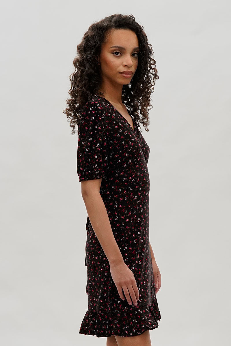 Beechers Brook Floral Crossover Day Dress - Black - Womens Day Dresses - Fairweather