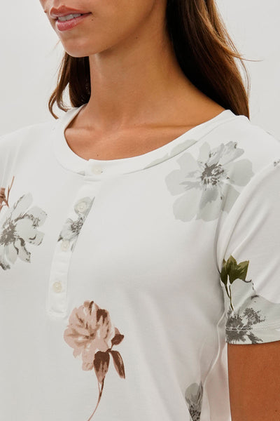 Runaway Bay Floral Short Sleeve Henley Day Dress - White - Womens Day Dresses - Fairweather