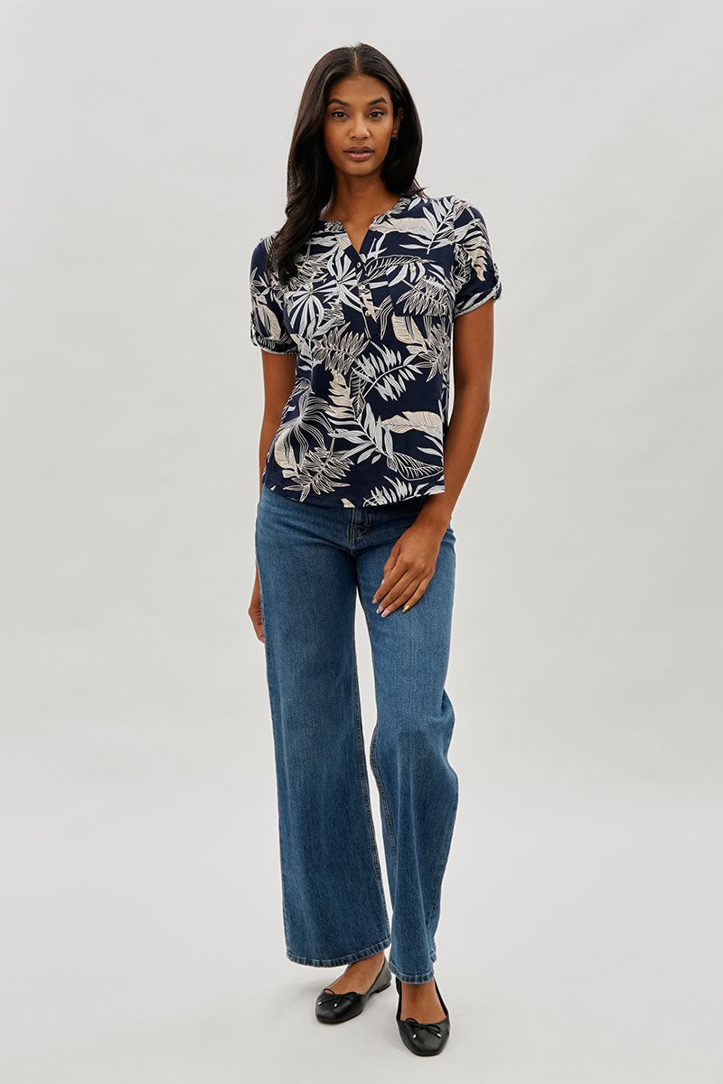 International INC Company Floral Short Sleeve Blouse - Navy - Womens Shirts & Blouses - Fairweather
