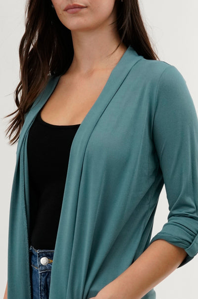International INC Company Roll Up Sleeve Wrap Cardigan - Teal