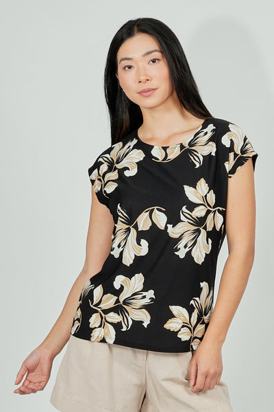 Beechers Brook Floral Circle Neck Tee - Black - Womens Tees & Tank Tops - Fairweather