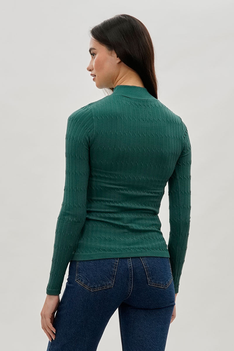 International INC Company Ribbed Mock Neck Long Sleeve Top - Green - Womens Long Sleeve Tops - Fairweather