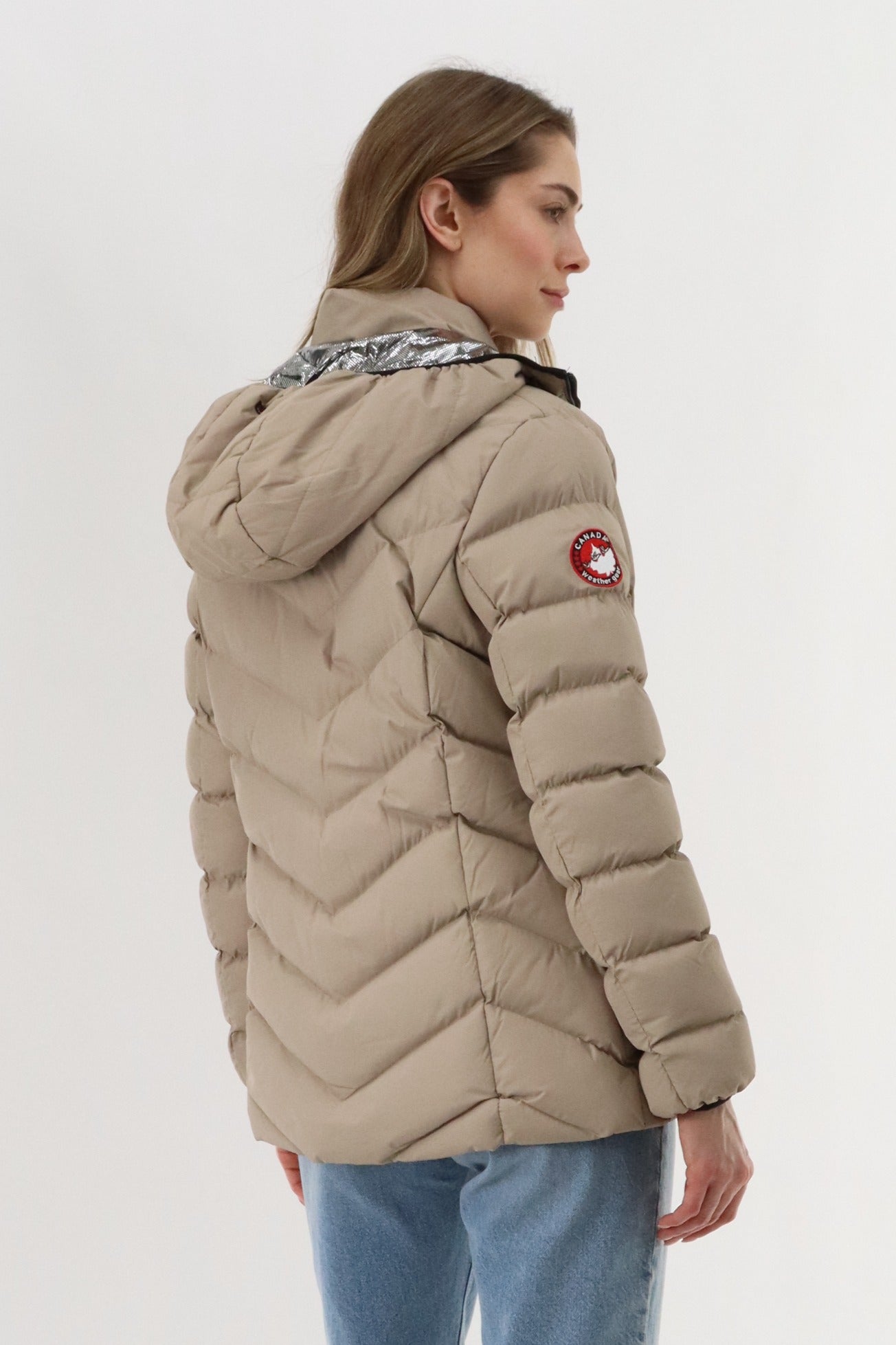 Canada Weather Gear Quilted Puffer Double Zip Bomber Jacket - Beige - Womens Bomber Jackets - Fairweather