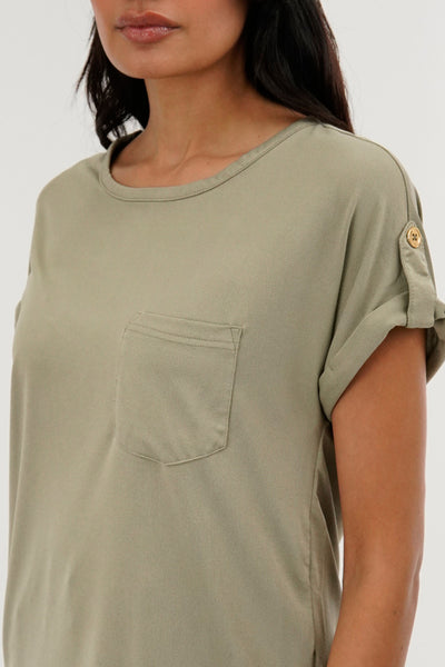 Costa Blanca Basic Cap Sleeve Tee - Green - Womens Tees & Tank Tops - Fairweather